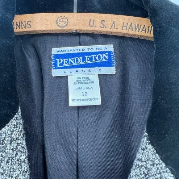 Pendleton Wool Blazer Size 12 Black Velvet Collar Vintage Made in USA Office - Picture 5 of 7